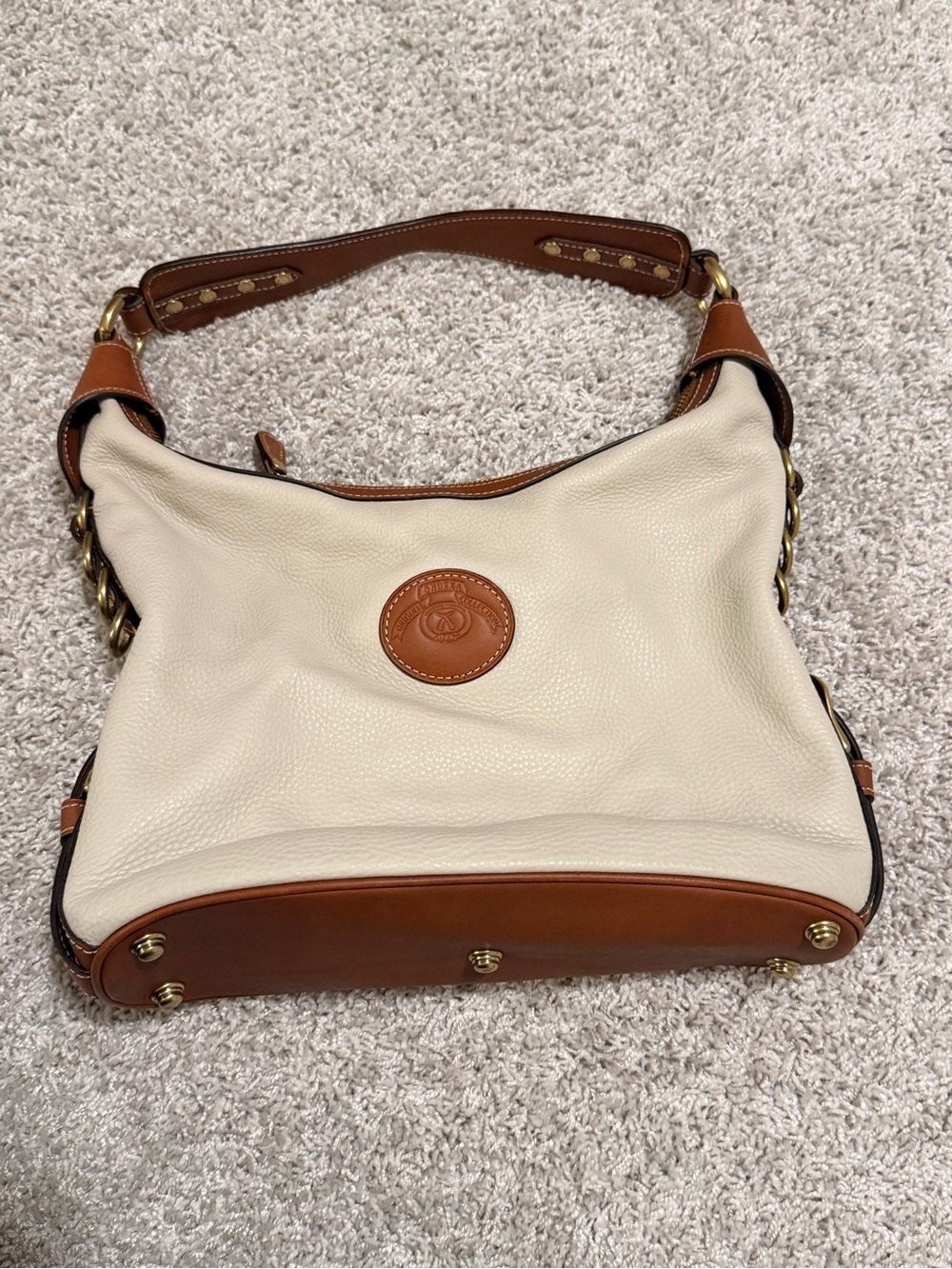 Ghurka Cream and Tan Pebbled Leather Shoulder Bag